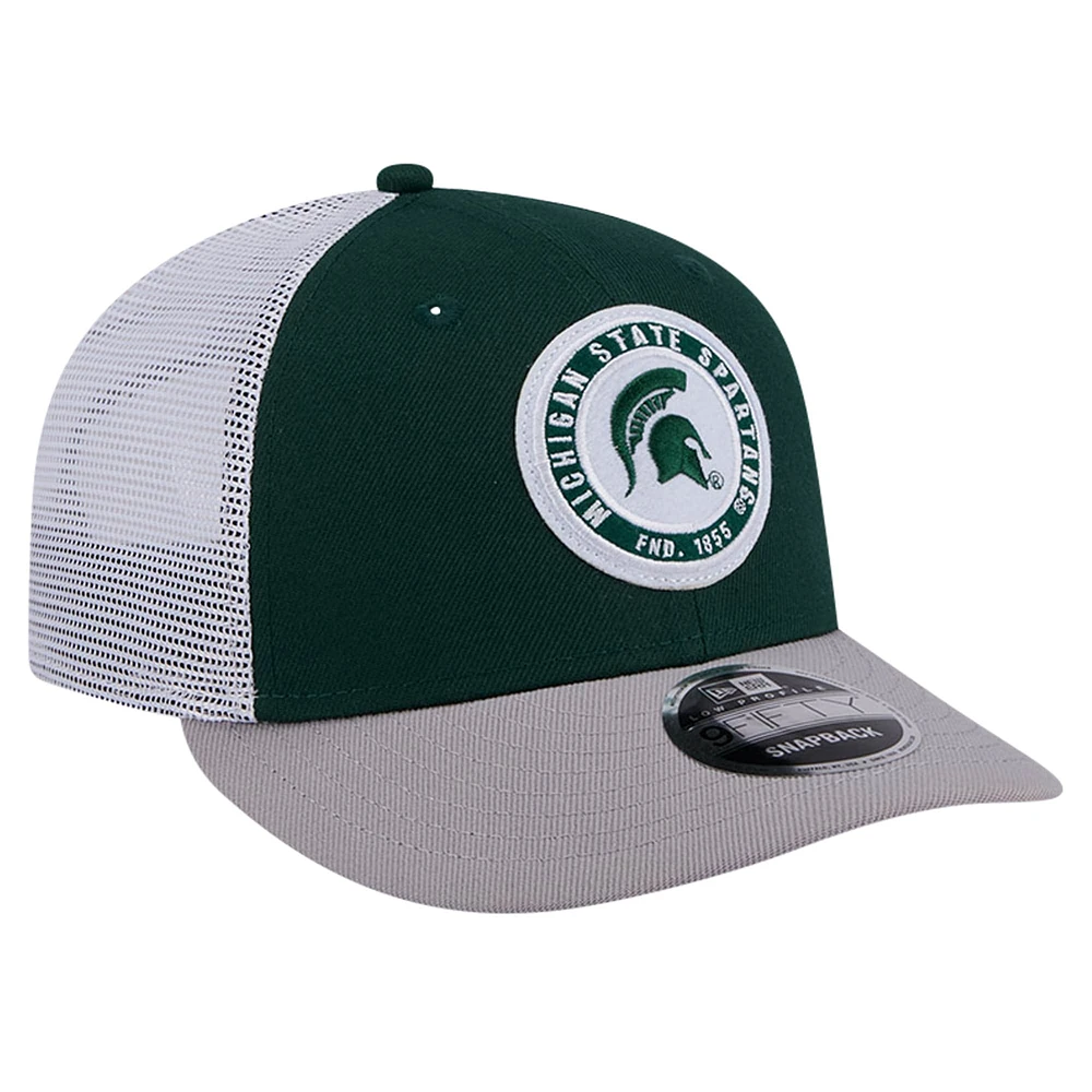 Casquette de camionneur Snapback 9FIFTY verte Michigan State Spartans Throwback Circle Patch New Era pour hommes