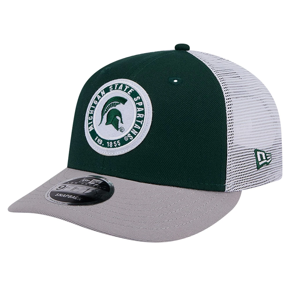 Casquette de camionneur Snapback 9FIFTY verte Michigan State Spartans Throwback Circle Patch New Era pour hommes