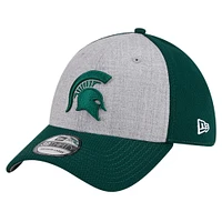 Casquette flexible bicolore 39THIRTY New Era pour hommes, gris chiné/vert, Michigan State Spartans