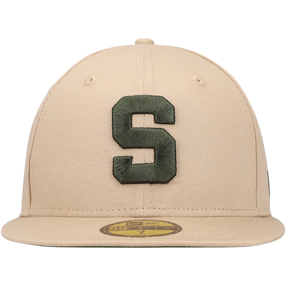 Casquette ajustée 59FIFTY New Era pour hommes, Michigan State Spartans Camel & Rifle, marron clair