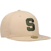 Men's New Era Tan Michigan State Spartans Camel & Rifle 59FIFTY Fitted Hat