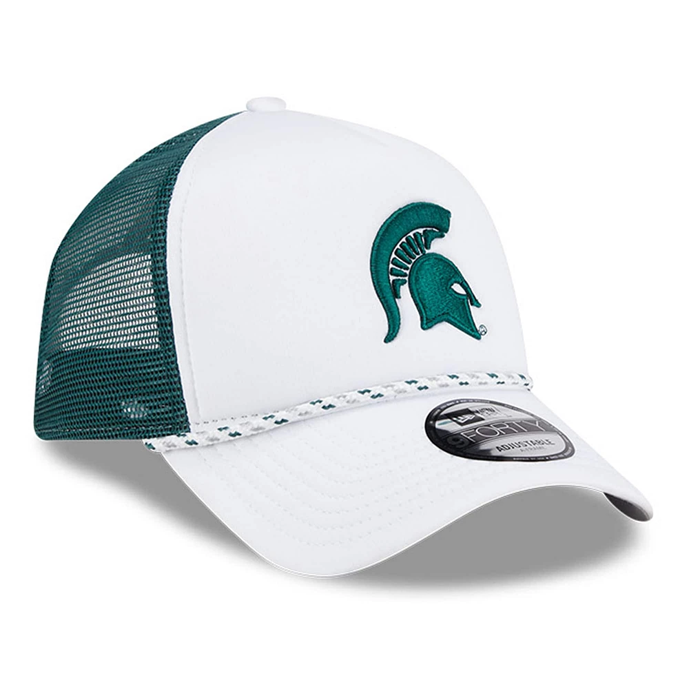 Casquette de camionneur réglable en mousse A-Frame 9FORTY New Era pour hommes, Michigan State Spartans Court Sport, blanc/vert