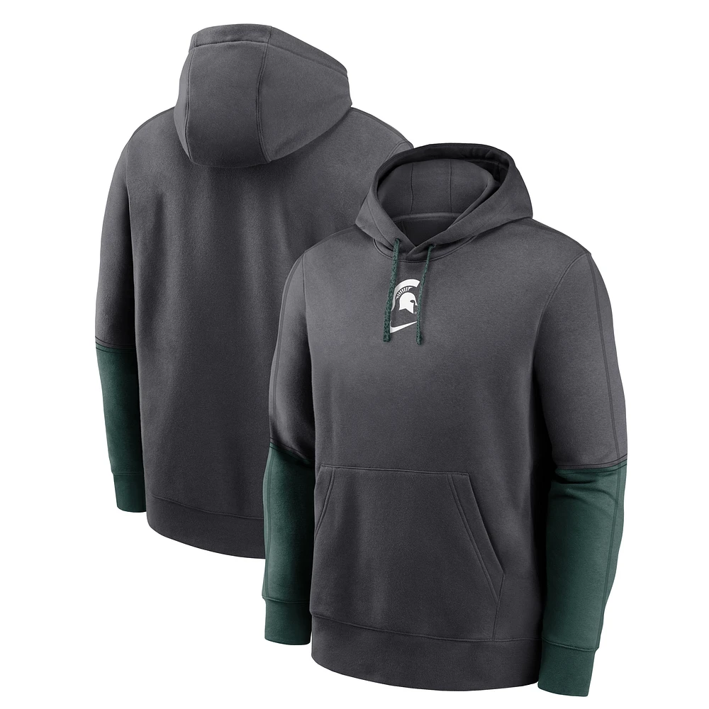 Sweat à capuche Nike Michigan State Spartans Sideline Club 2024 Anthracite/Vert pour homme