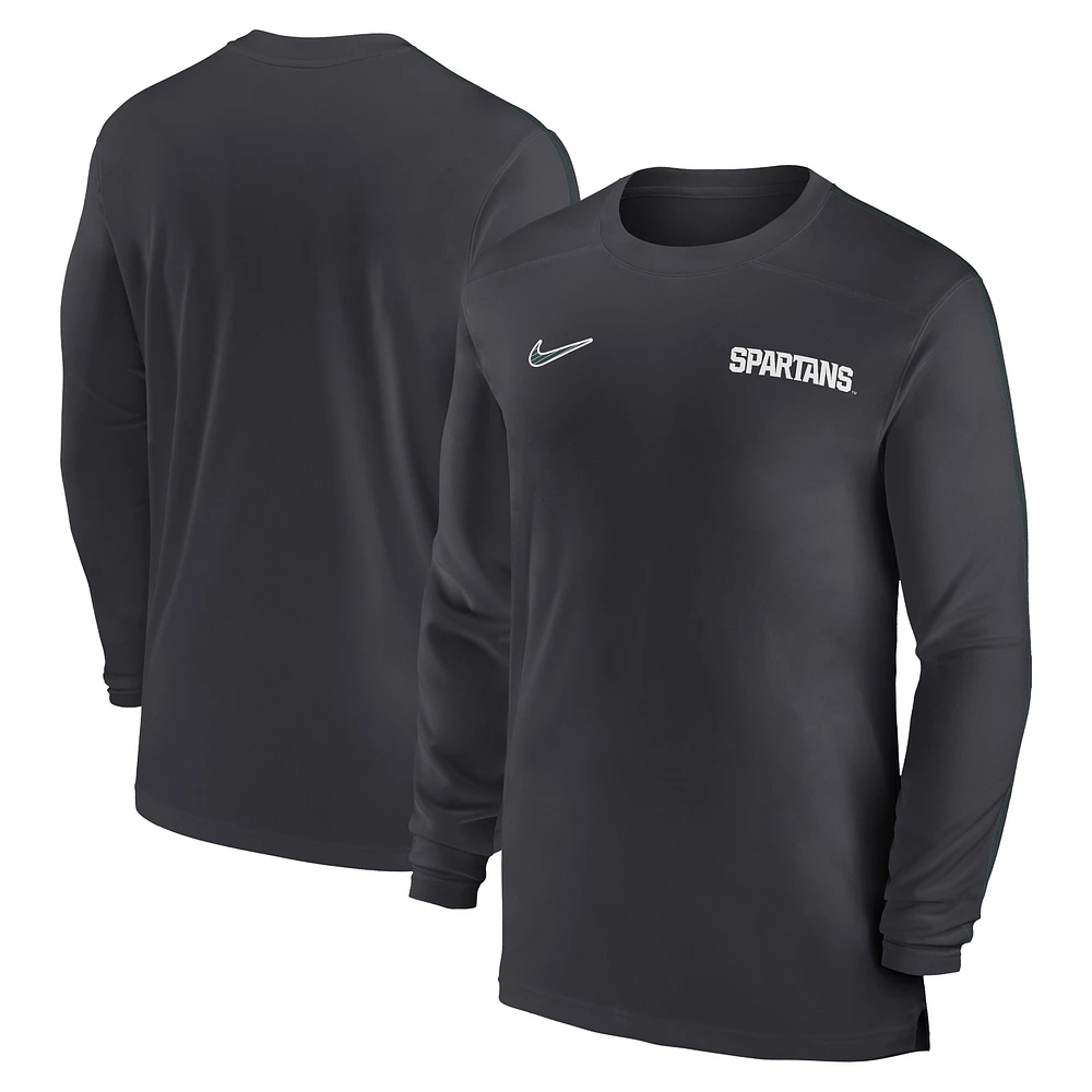 Men's Nike Anthracite Michigan State Spartans 2024 Sideline Coach UV Performance Long Sleeve T-Shirt