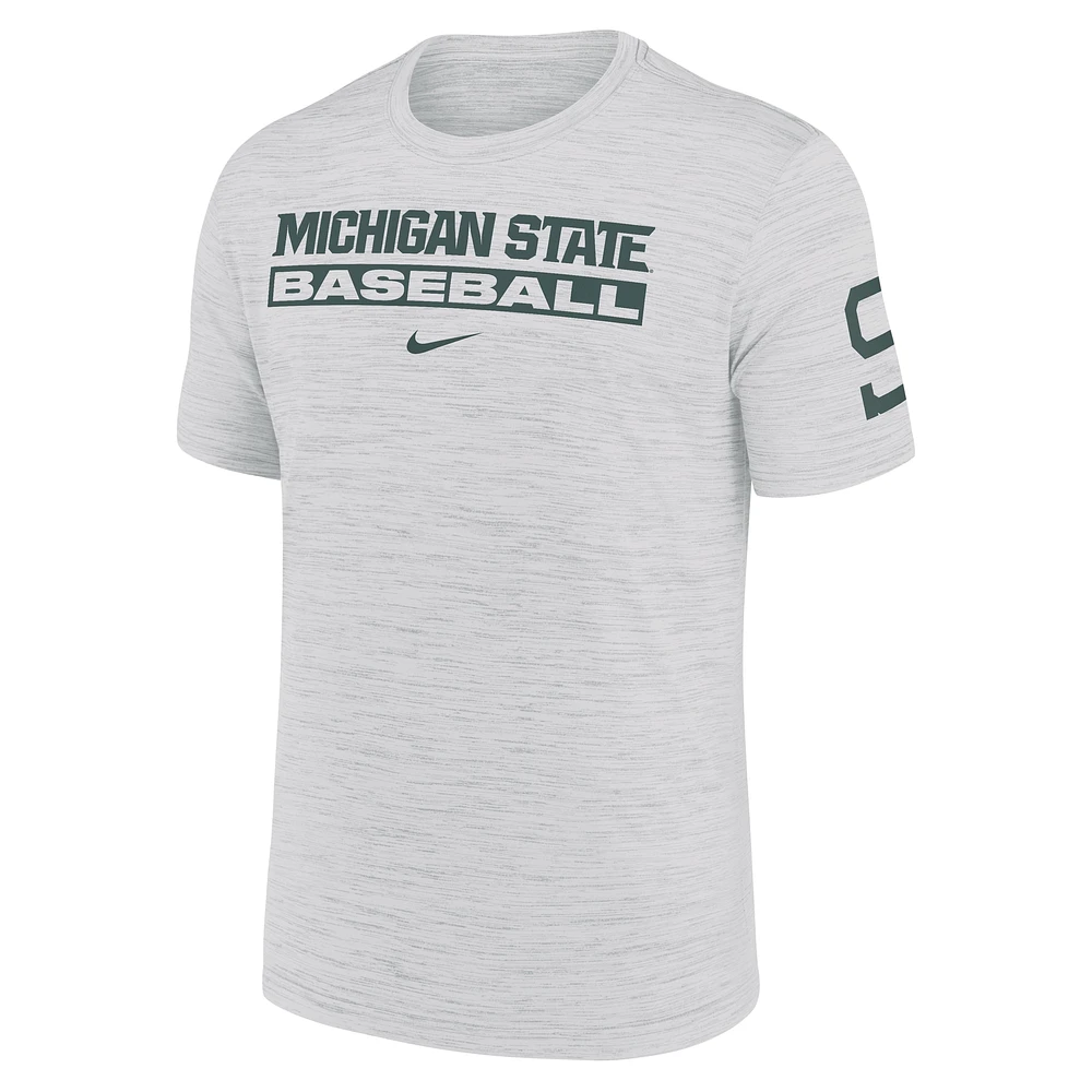 Men's Nike Ash Michigan State Spartans Velocity Baseball Wordmark Stack Performance T-Shirt