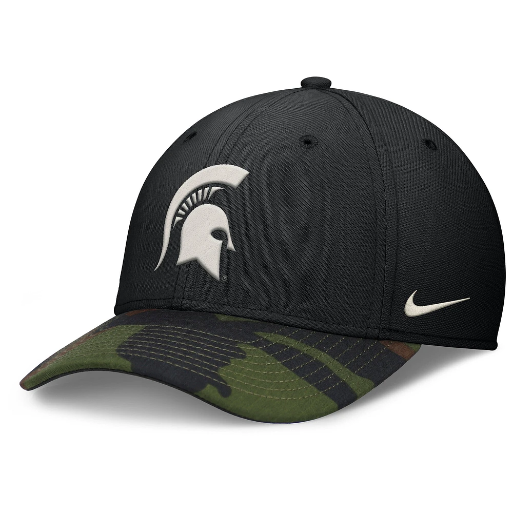 Men's Nike Black/Camo Michigan State Spartans 2024 Military Appreciation Rise Swoosh Performance Flex Hat