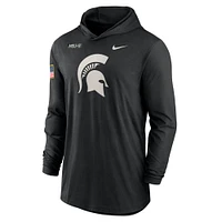 Men's Nike Black Michigan State Spartans 2024 Military Appreciation Performance Long Sleeve Hoodie T-Shirt