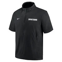 Men's Nike Black Michigan State Spartans 2024 Sideline Coach Short Sleeve Half-Zip Hoodie Jacket