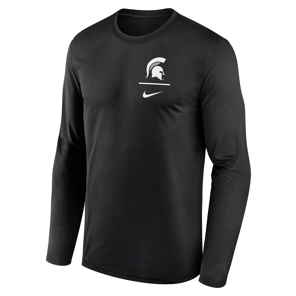 T-shirt à manches longues Nike Michigan State Spartans Primary Stack Legend pour homme, noir