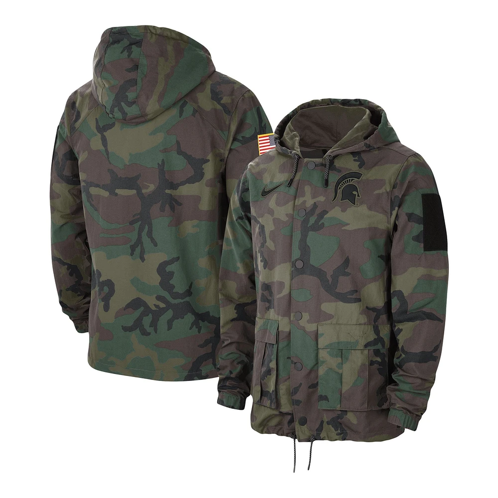 Veste à capuche légère Nike Camo Michigan State Spartans Military Pack pour homme Performance Full-Snap Jacket