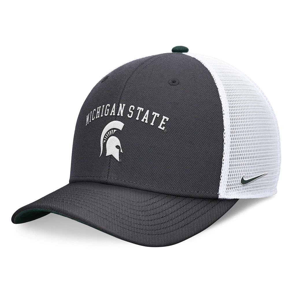 Casquette réglable de camionneur avec lettre et logo Nike Charcoal Michigan State Spartans pour hommes