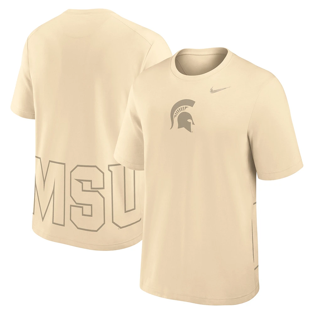 T-shirt Nike crème Michigan State Spartans Primary Statement Two-Hit Performance pour homme