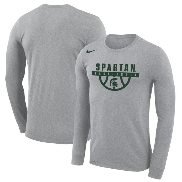 T-shirt de performance à manches longues Nike Michigan State Spartans Basketball Drop Legend pour homme, gris