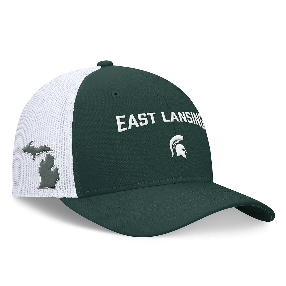 Casquette réglable Nike Michigan State Spartans Primetime Rise City Trucker pour homme, vert/blanc