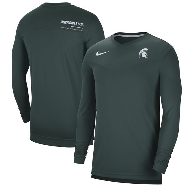 T-shirt à manches longues et col en V Nike Michigan State Spartans 2022 Coach Performance pour homme, vert