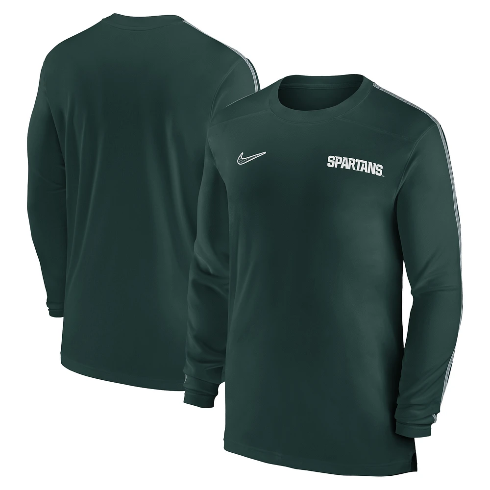 T-shirt à manches longues Nike Michigan State Spartans 2024 Sideline Coach UV Performance pour homme, vert