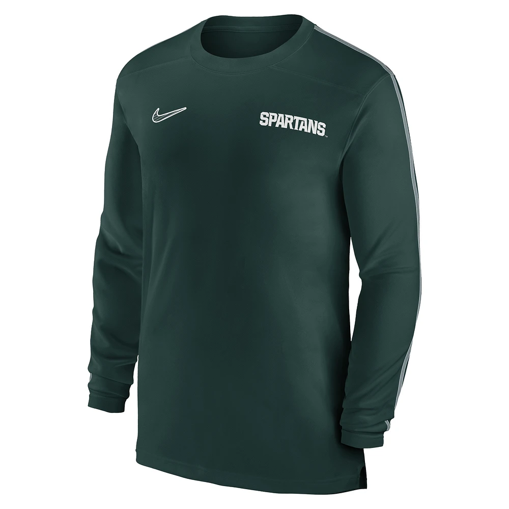 T-shirt à manches longues Nike Michigan State Spartans 2024 Sideline Coach UV Performance pour homme, vert