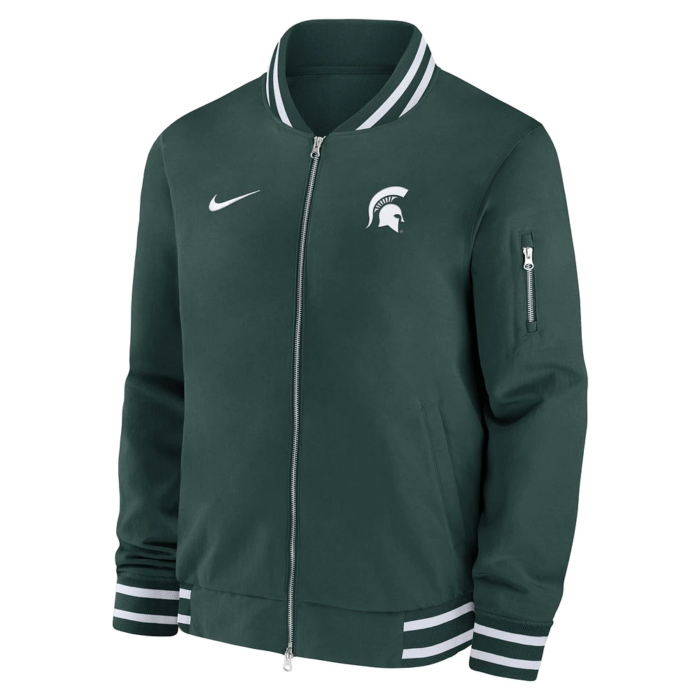 Veste aviateur entièrement zippée Nike Michigan State Spartans 2024 Sideline pour homme, verte