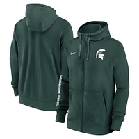 Sweat à capuche entièrement zippé Nike Michigan State Spartans 2024 Sideline pour homme, vert