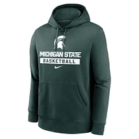 Men's Nike Green Michigan State Spartans Basketball Stack Club Fleece Pullover