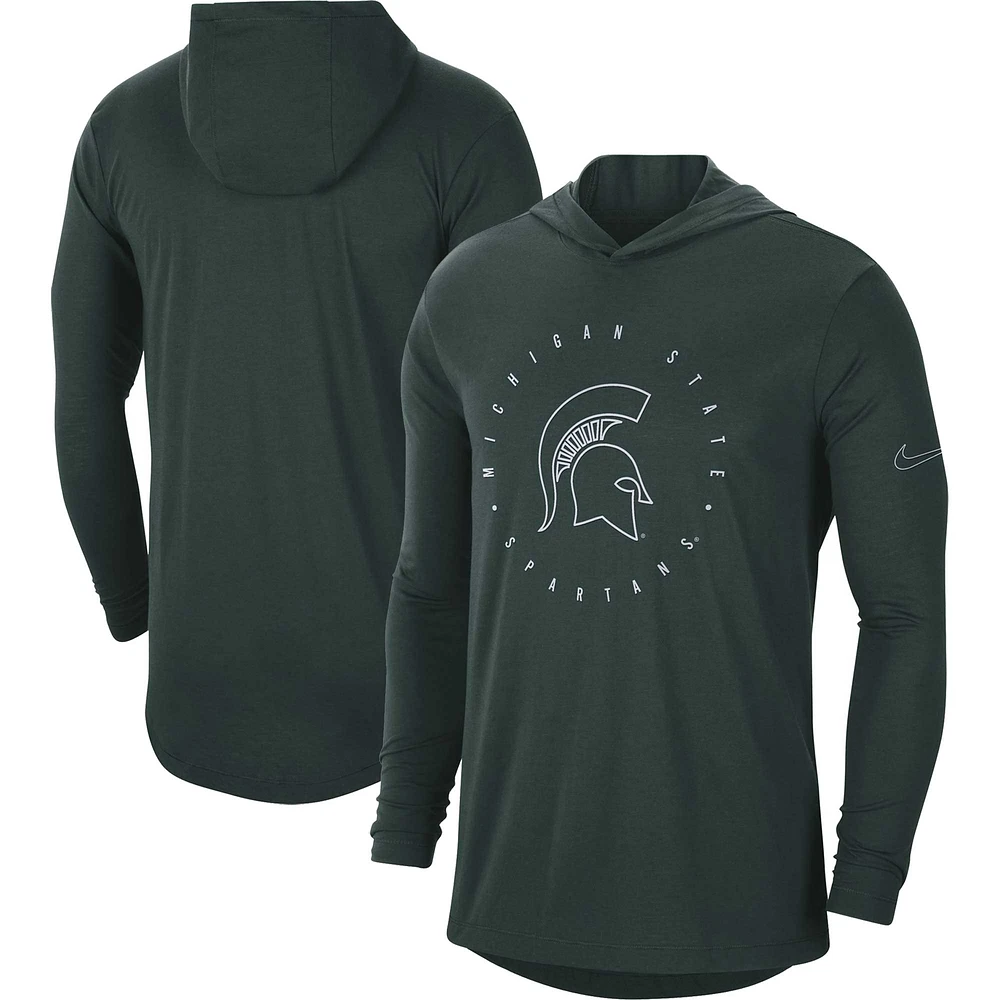 T-shirt à capuche manches longues Nike Michigan State Spartans Campus Performance pour homme, vert