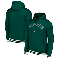 Men's Nike Green Michigan State Spartans Distressed Sketch Retro Fitted Pullover Hoodie