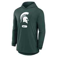 T-shirt à capuche manches longues et Nike Michigan State Spartans pour homme, vert léger