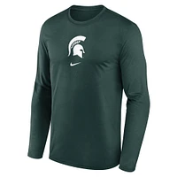 T-shirt à manches longues Nike Michigan State Spartans On-Court Basketball Performance pour homme Vert