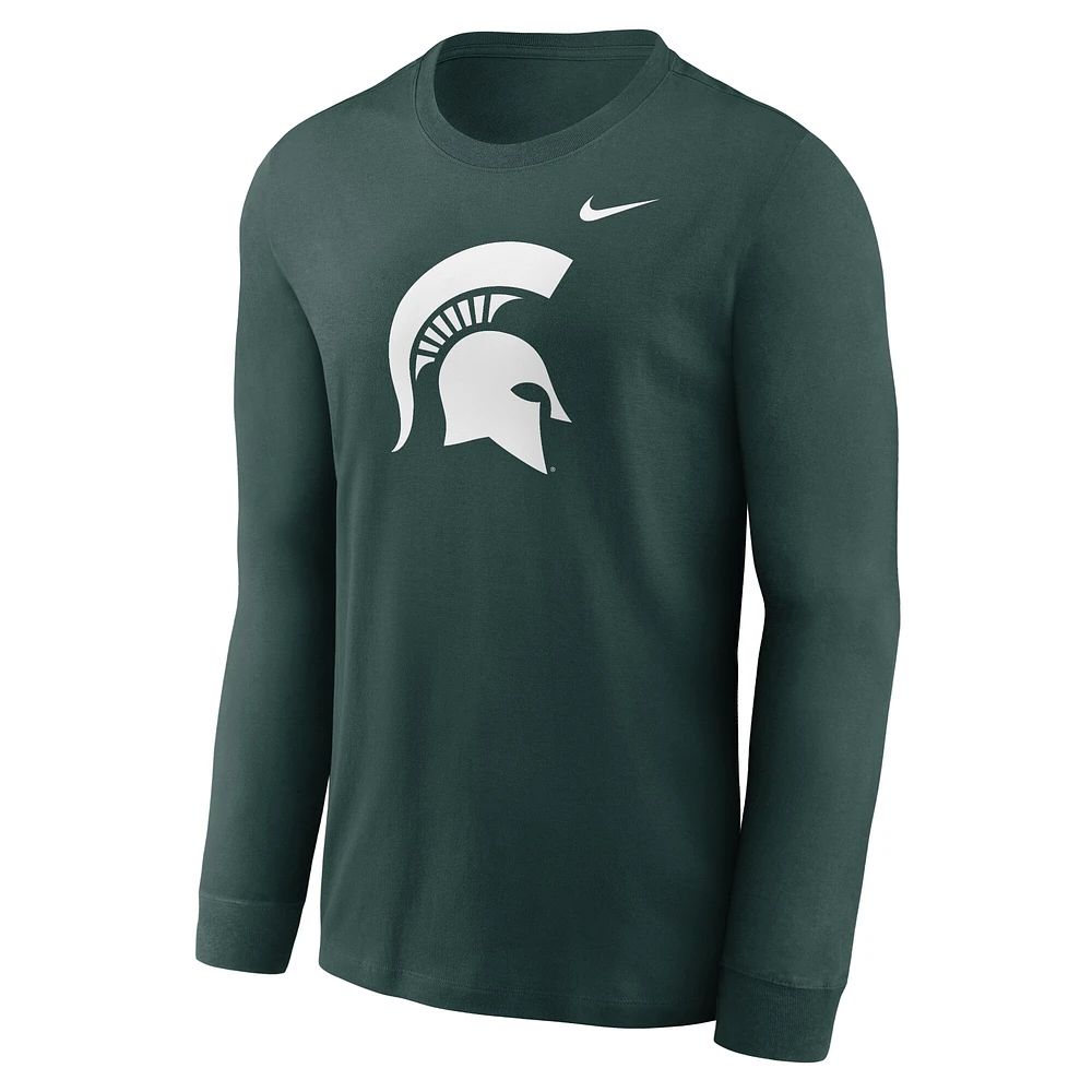 T-shirt à manches longues avec logo principal Nike Michigan State Spartans pour homme, vert