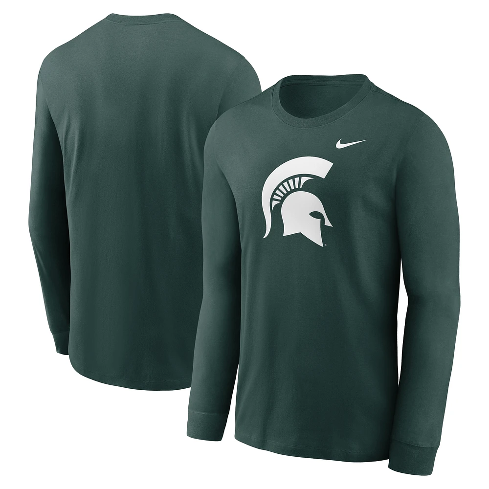 T-shirt à manches longues avec logo principal Nike Michigan State Spartans pour homme, vert