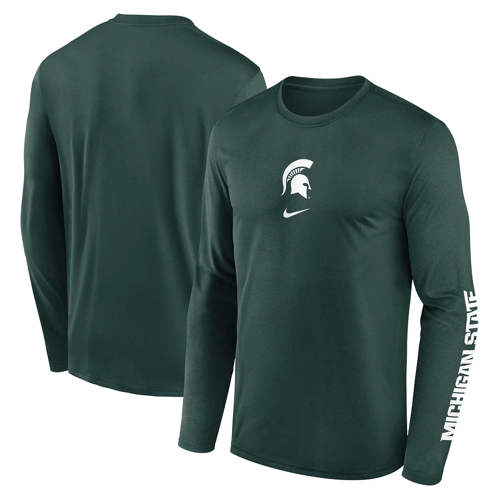 T-shirt à manches longues Nike Michigan State Spartans Primetime Center Lockup pour homme, vert, avec légende deux coups