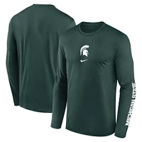T-shirt Nike vert à manches longues pour homme, Michigan State Spartans Primetime Center Lockup, Legend Performance