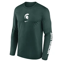 T-shirt Nike vert à manches longues pour homme, Michigan State Spartans Primetime Center Lockup, Legend Performance
