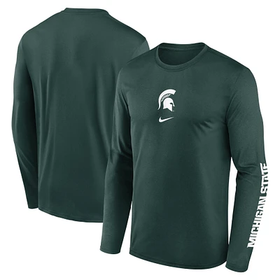 T-shirt Nike vert à manches longues pour homme, Michigan State Spartans Primetime Center Lockup, Legend Performance