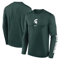 T-shirt Nike vert à manches longues pour homme, Michigan State Spartans Primetime Center Lockup, Legend Performance