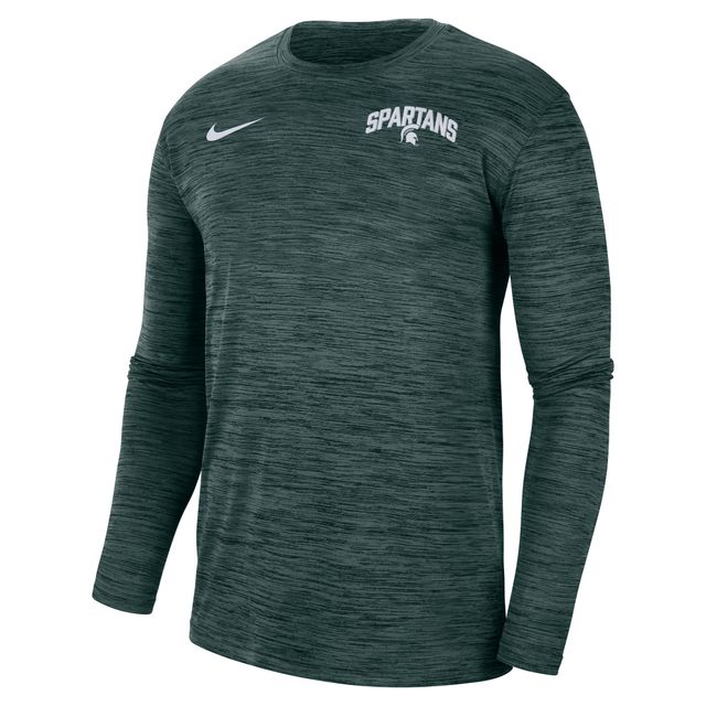 T-shirt à manches longues Nike Michigan State Spartans Sideline Game Day Velocity Performance vert pour homme