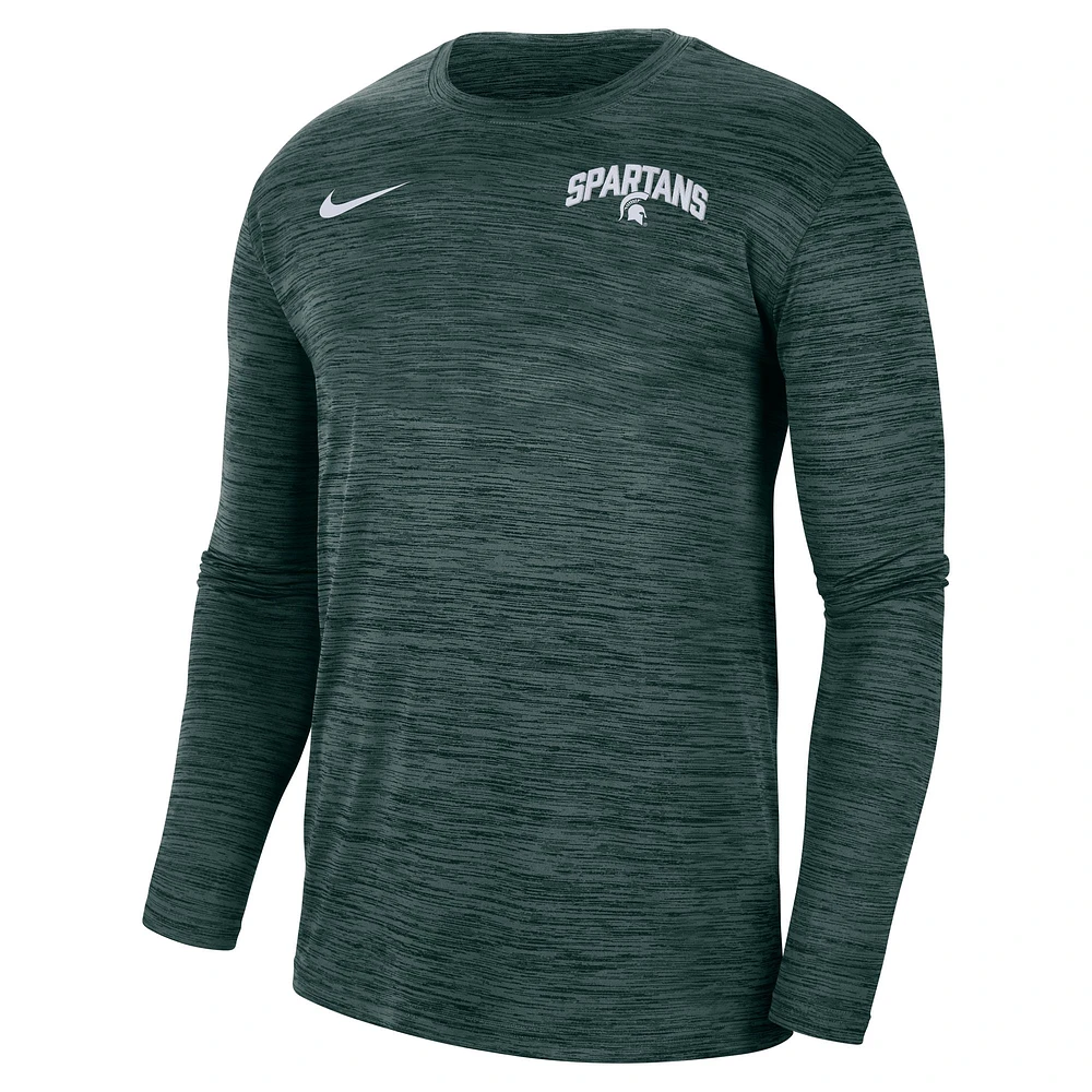 Men's Nike Green Michigan State Spartans Sideline Game Day Velocity Performance Long Sleeve T-Shirt