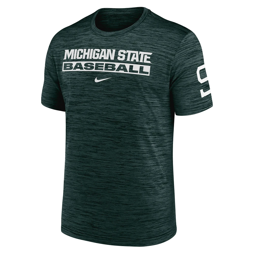 Men's Nike Green Michigan State Spartans Velocity Baseball Wordmark Stack Performance T-Shirt