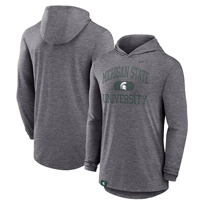 T-shirt à capuche Nike manches longues et logo tri-blend Performance Blitz des Spartans de Michigan State pour homme, couleur anthracite chiné