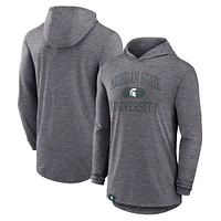 T-shirt à capuche Nike manches longues et logo tri-blend Performance Blitz des Spartans de Michigan State pour homme, couleur anthracite chiné