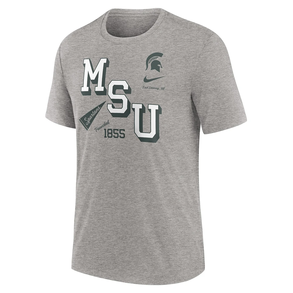 Men's Nike Heather Gray Michigan State Spartans Blitz Roll Call Tri-Blend T-Shirt