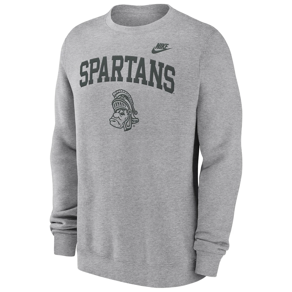 Men's Nike Heather Gray Michigan State Spartans Legacy Classic Pullover Sweatshirt