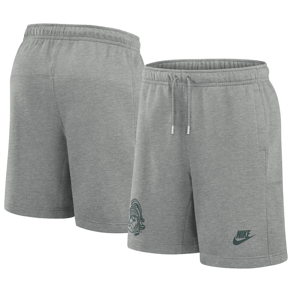 Short en molleton Nike Legacy Essential gris chiné pour homme des Spartans de l'État du Michigan