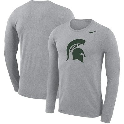 T-shirt à manches longues Nike pour homme Michigan State Spartans Legend Wordmark Performance, gris chiné