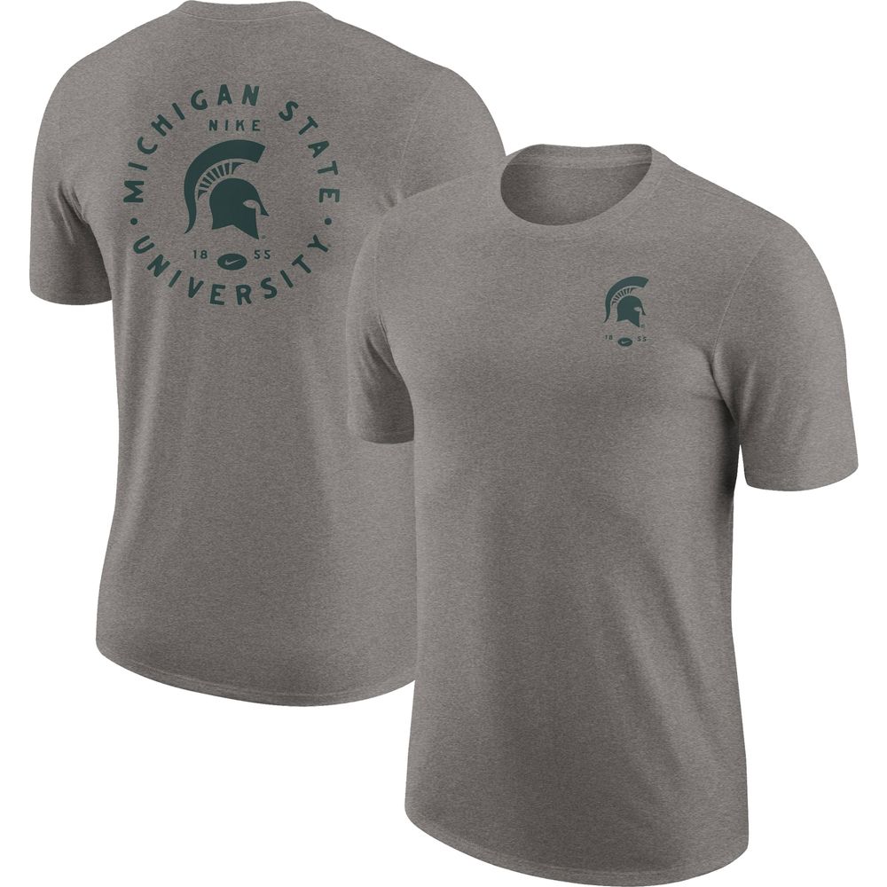 Men's Nike Heather Gray Michigan State Spartans Logo 2-Hit Tri-Blend T-Shirt