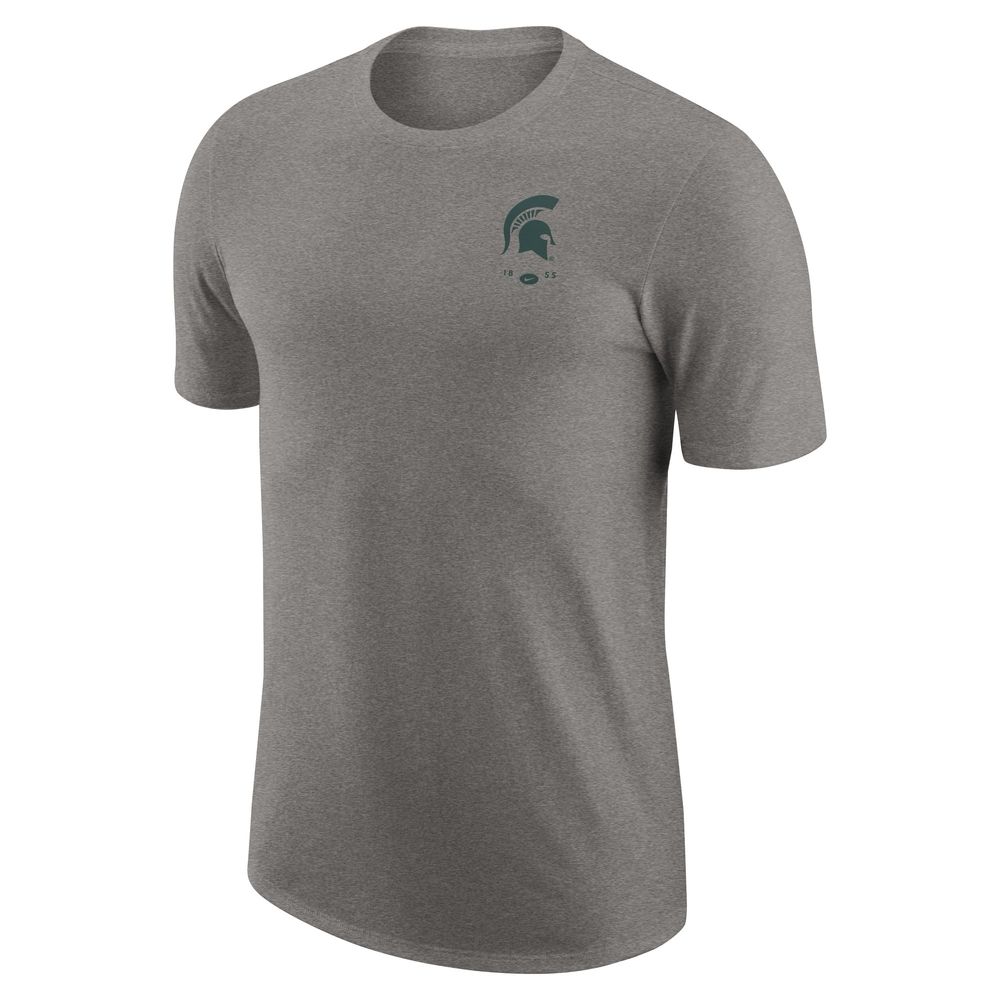 Men's Nike Heather Gray Michigan State Spartans Logo 2-Hit Tri-Blend T-Shirt