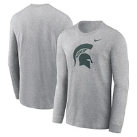 T-shirt à manches longues avec logo principal des Michigan State Spartans Nike gris chiné pour homme