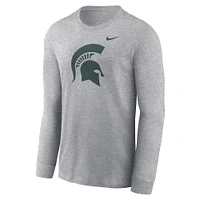 T-shirt à manches longues avec logo principal des Michigan State Spartans Nike gris chiné pour homme