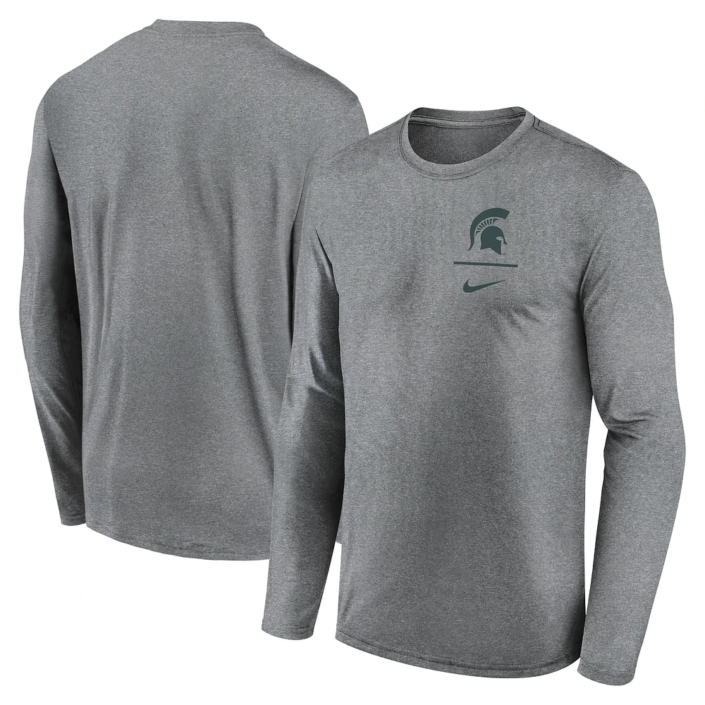 Men's Nike Heather Gray Michigan State Spartans Primary Stack Legend Long Sleeve T-Shirt