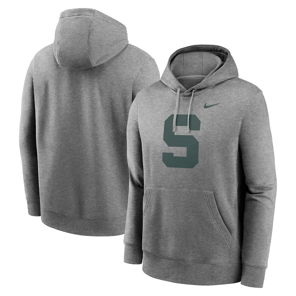 Sweat à capuche en molleton Nike State Spartans Primetime Alternate Logo Club pour homme, gris chiné, chiné